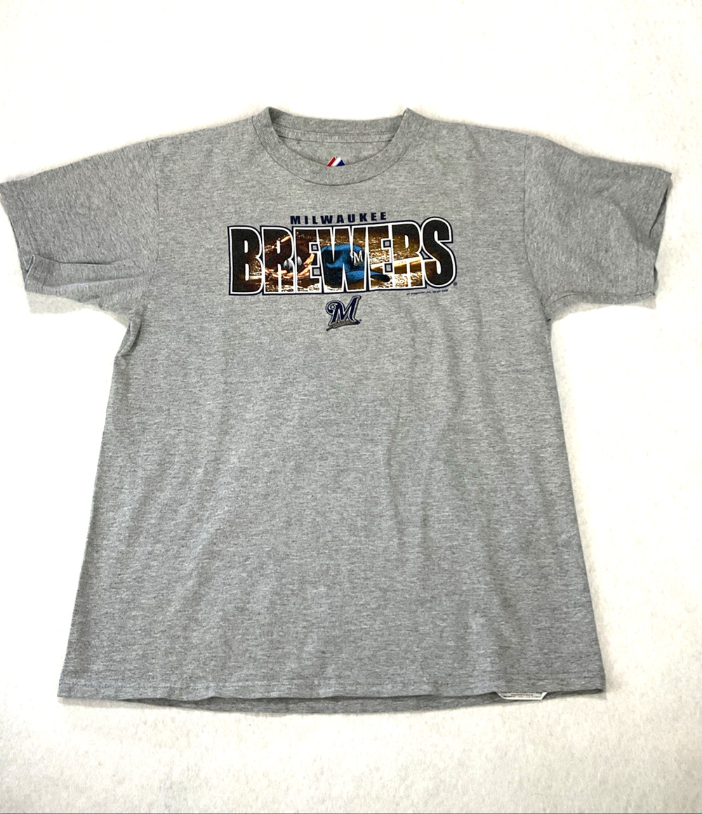Majestic MLB Milwaukee Brewers Grey Heather Short Sleeve T-Shirt Womens Sz L